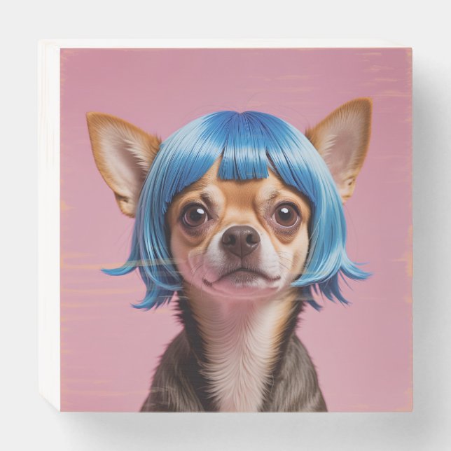 Chihuahua wig wooden box sign (Front Horizontal)