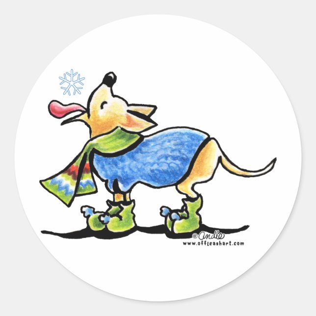 Chihuahua Winter Snowflake Classic Round Sticker (Front)