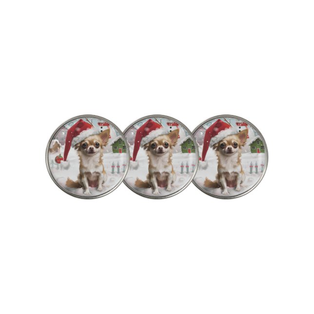 Chihuahua Winter Wonderland Christmas Joy Golf Ball Marker (3 Up)