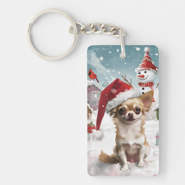 Chihuahua Winter Wonderland Christmas Joy Keychain (Front)