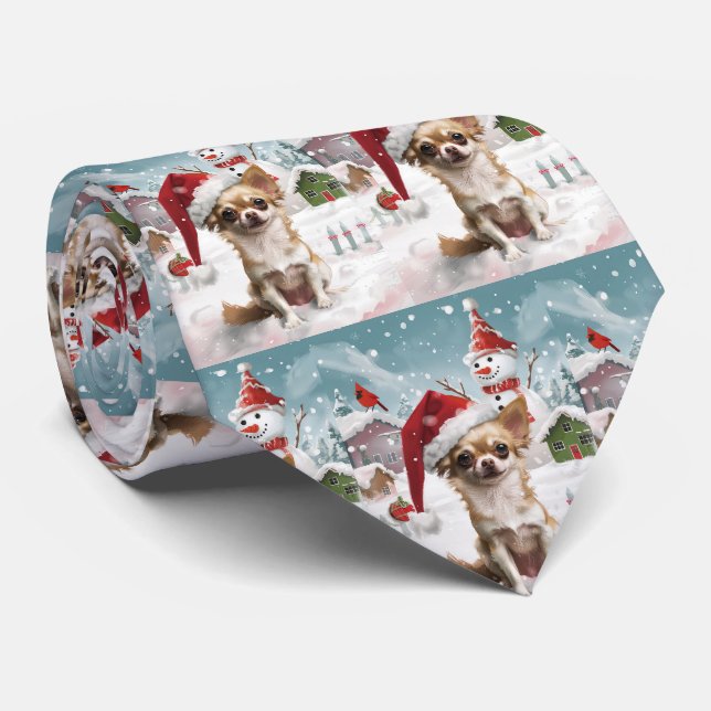Chihuahua Winter Wonderland Christmas Joy Neck Tie (Rolled)