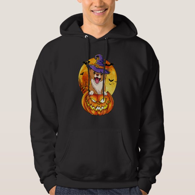 Chihuahua Witch Pumpkin Halloween Dog Hoodie (Front)
