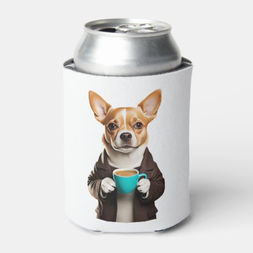 chihuahua with a cup coffee can cooler