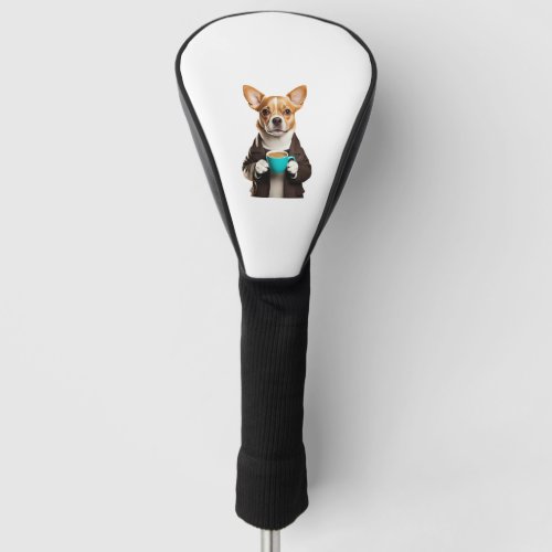 chihuahua with a cup coffee golf head cover