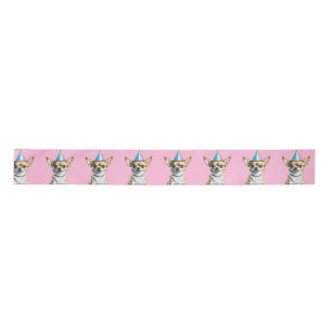 Chihuahua with Birthday Hat Satin Ribbon