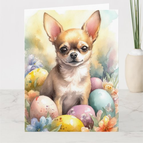 Chihuahua with Easter Eggs Holiday  Card