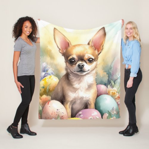 Chihuahua with Easter Eggs Holiday  Fleece Blanket
