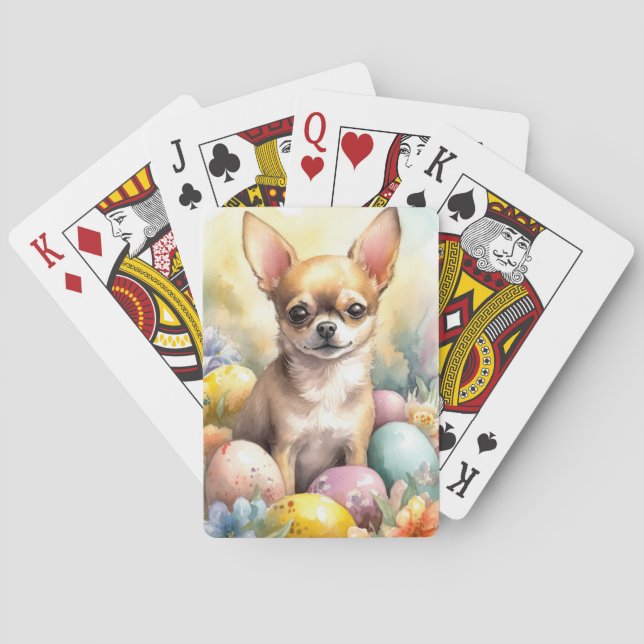 Chihuahua with Easter Eggs Holiday  Poker Cards (Back)
