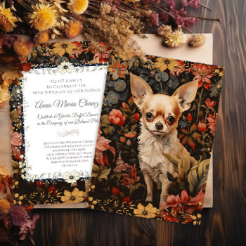 Chihuahua With Flowers In Style Of William Morris Invitation by AntiqueImages at Zazzle