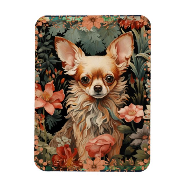 Chihuahua with Flowers in Style of William Morris Magnet (Vertical)