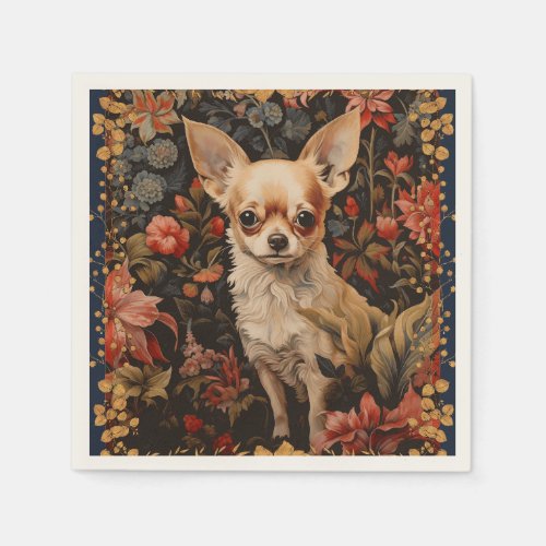 Chihuahua with Flowers in Style of William Morris Napkins