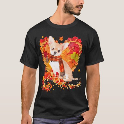 Chihuahua With Heart Made Of Autumn Leaves T_Shirt