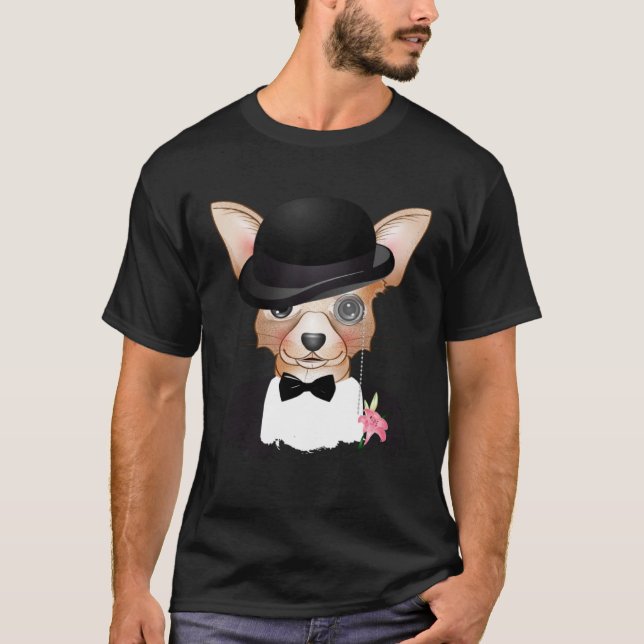 Chihuahua with melon monocle suit and lily T-Shirt (Front)
