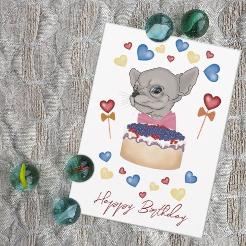 Chihuahua with pink bow Happy Birthday  Holiday Card