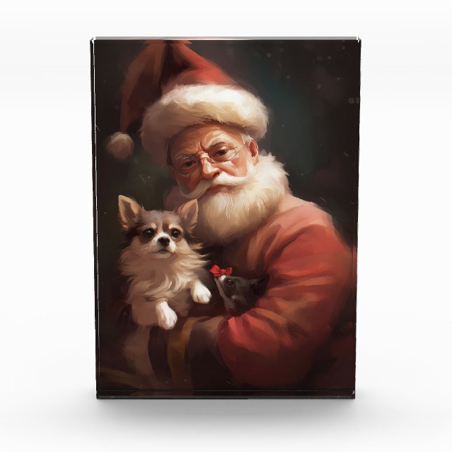 Chihuahua With Santa Claus Festive Christmas Acrylic Award (Front)