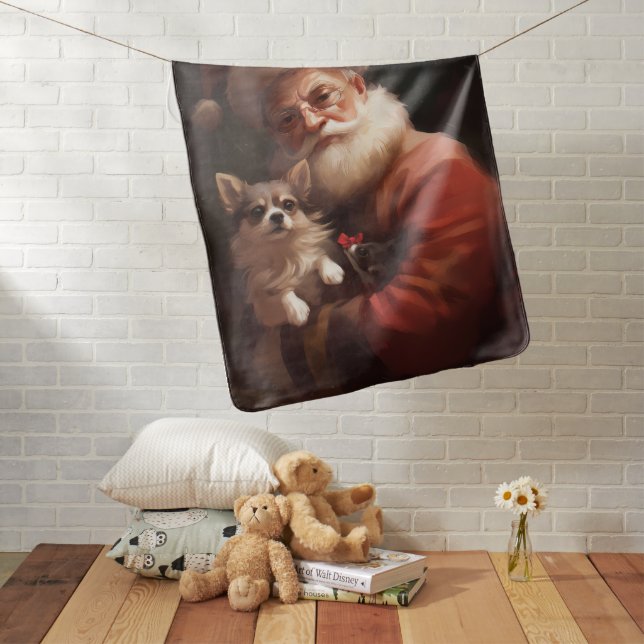 Chihuahua With Santa Claus Festive Christmas Baby Blanket (In Situ)