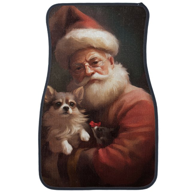 Chihuahua With Santa Claus Festive Christmas Car Floor Mat (Front)