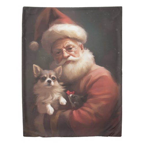 Chihuahua With Santa Claus Festive Christmas Duvet Cover