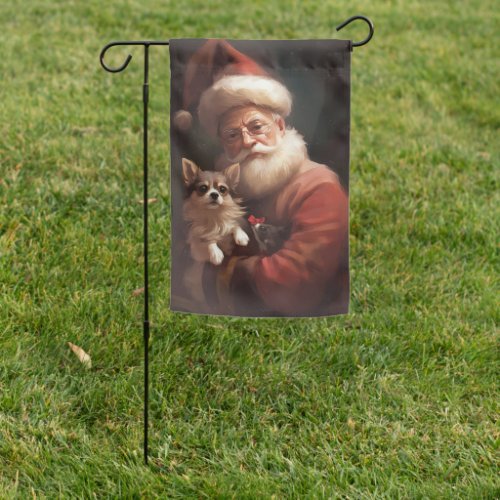 Chihuahua With Santa Claus Festive Christmas Garden Flag