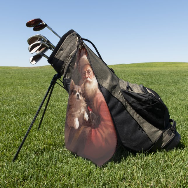 Chihuahua With Santa Claus Festive Christmas Golf Towel (Green)