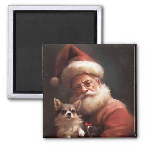 Chihuahua With Santa Claus Festive Christmas Magnet