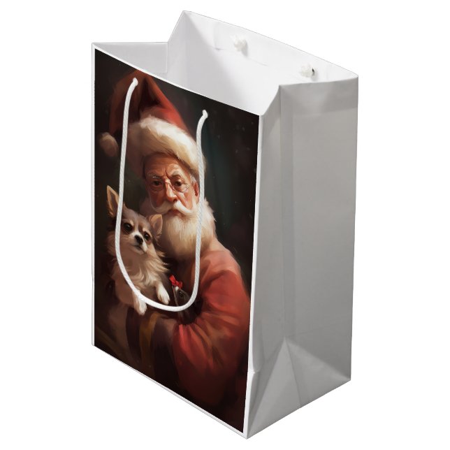 Chihuahua With Santa Claus Festive Christmas Medium Gift Bag (Front Angled)