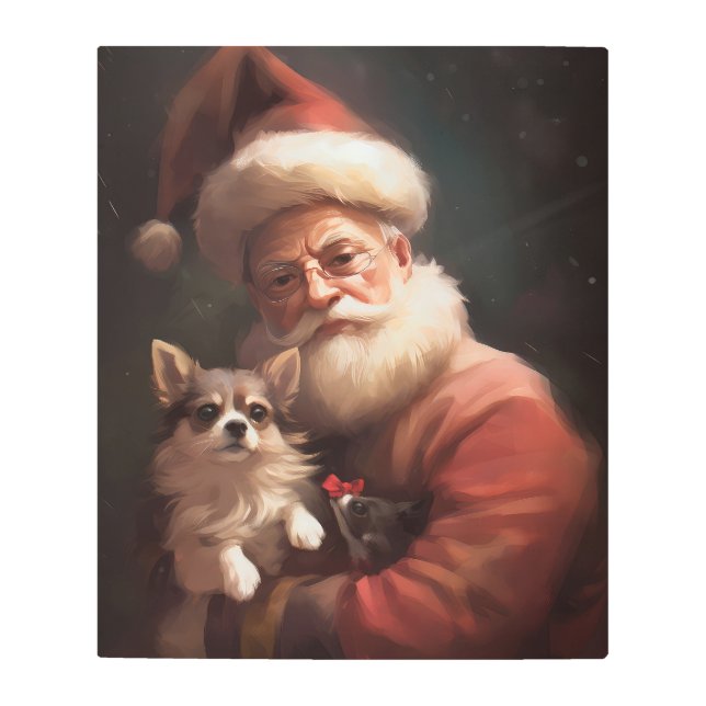 Chihuahua With Santa Claus Festive Christmas Metal Print (Front)