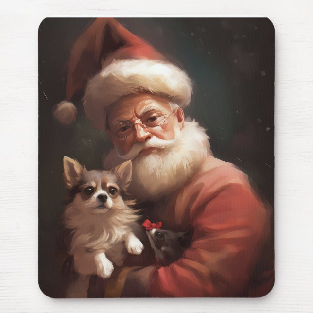 Chihuahua With Santa Claus Festive Christmas Mouse Pad (Front)