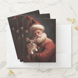 Chihuahua With Santa Claus Festive Christmas Pocket Folder