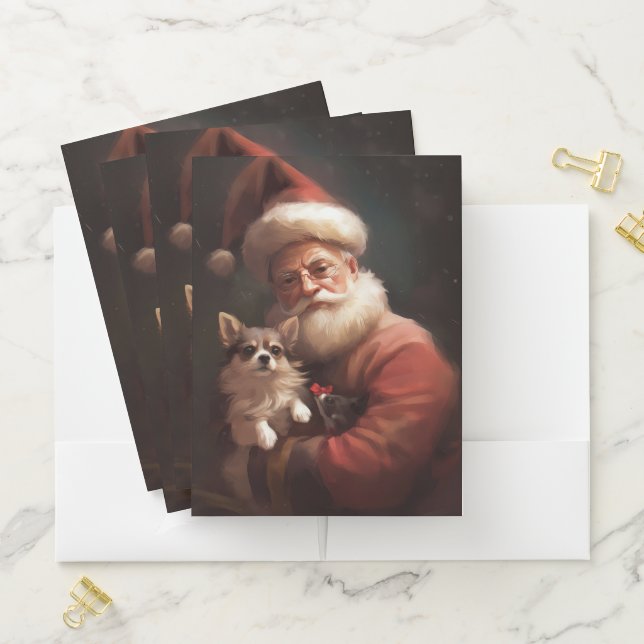 Chihuahua With Santa Claus Festive Christmas Pocket Folder (In Situ)
