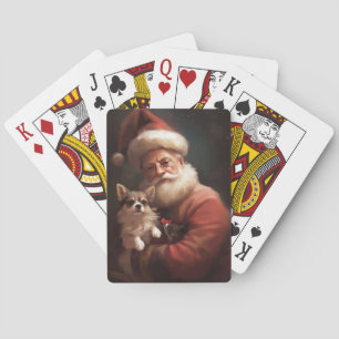 Chihuahua With Santa Claus Festive Christmas Poker Cards
