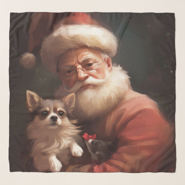 Chihuahua With Santa Claus Festive Christmas Scarf (Front)