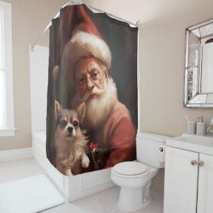 Chihuahua With Santa Claus Festive Christmas Shower Curtain