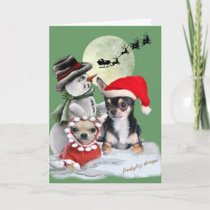 Chihuahua With Snowman Christmas Cards