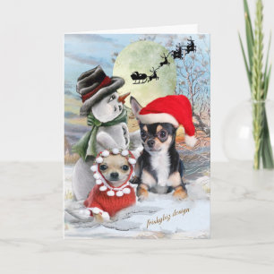 Chihuahua With Snowman Christmas Cards