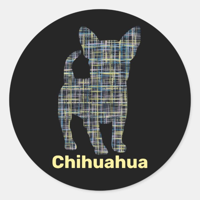 Chihuahua Yellow & Black Grid Line Classic Round Sticker (Front)
