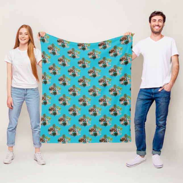 Chihuahuas Cabanas And Cocktails Polka Dots Fleece Blanket (In Situ)