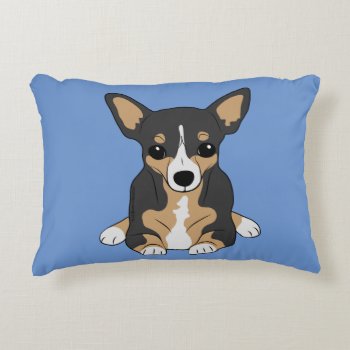 Chihuahuas: Cute Tri-color Chihuahua Blue Accent Pillow by FavoriteDogBreeds at Zazzle