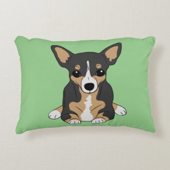 Chihuahuas: Cute Tri-color Chihuahua Sage Accent Pillow by FavoriteDogBreeds at Zazzle
