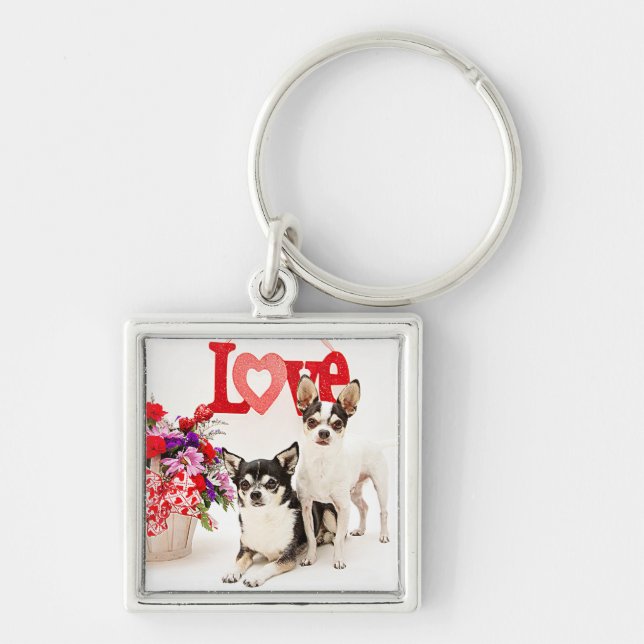 Chihuahua's, Flowers and Love Keychain (Front)