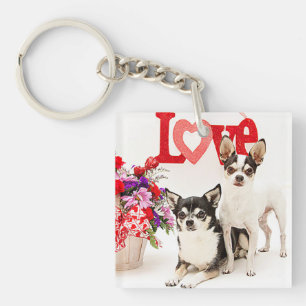 Chihuahua's, Flowers and Love Keychain