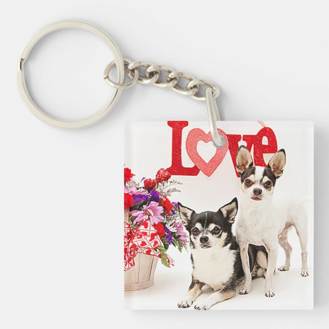 Chihuahua's, Flowers and Love Keychain (Front)