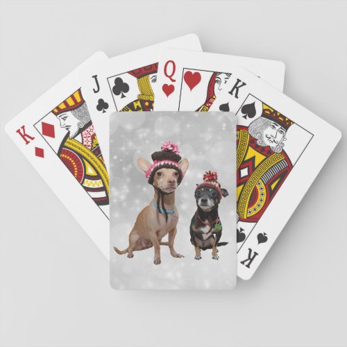 Chihuahuas in Winter Hats Playing Cards