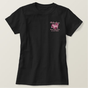 Chihuahuas Leave Paw Prints Pink Women's Embroidered Shirt