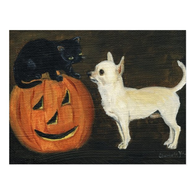 "Chihuahu's Halloween" Dog Art Postcard