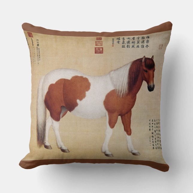 Chihuaying~赤花鹰~ Ten Steeds ~Giuseppe Castiglione ~ Throw Pillow (Front)