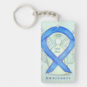 Child Abuse Angel Blue Awareness Ribbon Keychain