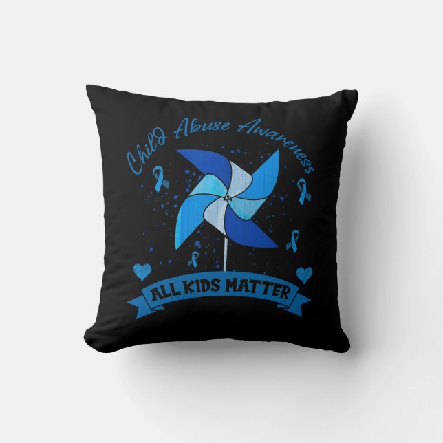 Child Abuse Awareness All Kids Matter Stop the Abu Throw Pillow (Front)
