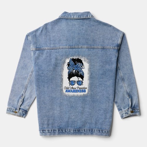 Child Abuse Awareness Leopard Bleached Messy Hair  Denim Jacket