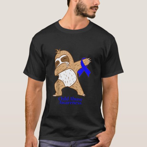 Child Abuse Awareness Ribbon Dabbing Sloth Warrior T-Shirt